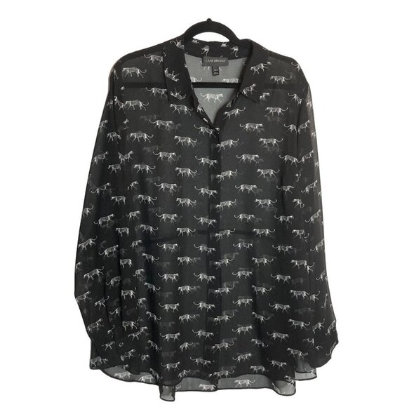 Lane Bryant Sheer Black Leopard Cheetah Blouse Novelty Print Cat Graphic 22 / 24 - Picture 1 of 7